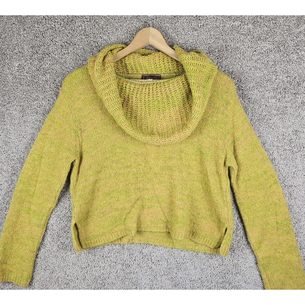 VTG Berretti Boho Hippy Yellow‎ Wool Mix Crop Top Sweater Cowl Womens XL Italy